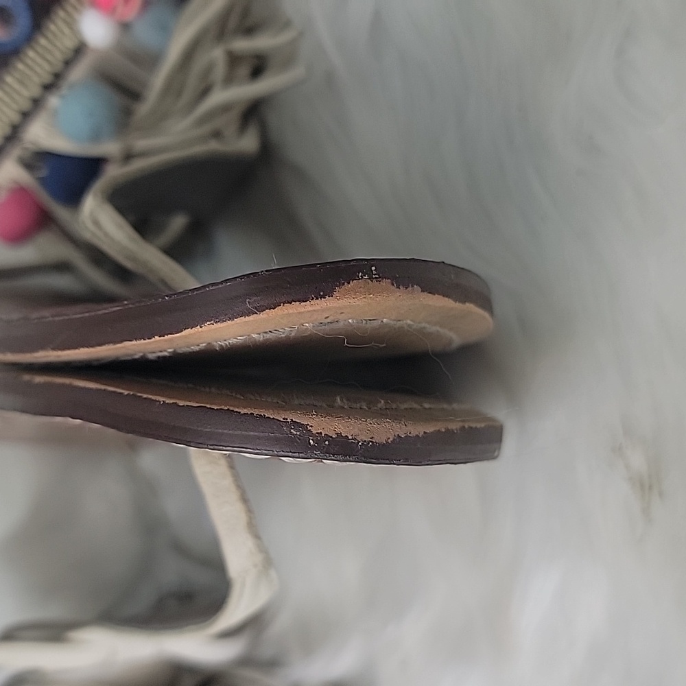 SAM EDELMAN Gere Western Fringe Pom‎ Pom Boho Hippie Gladiator Thong Sandals 8.5 - Picture 7 of 14